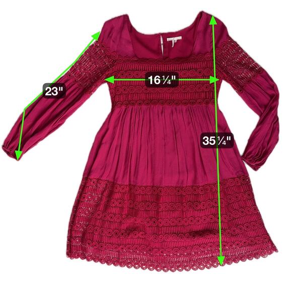 Anthropologie Whimsigoth Raspberry Red Crochet Lace Dress Sz 2 Lined Long Sleeve - Picture 6 of 16